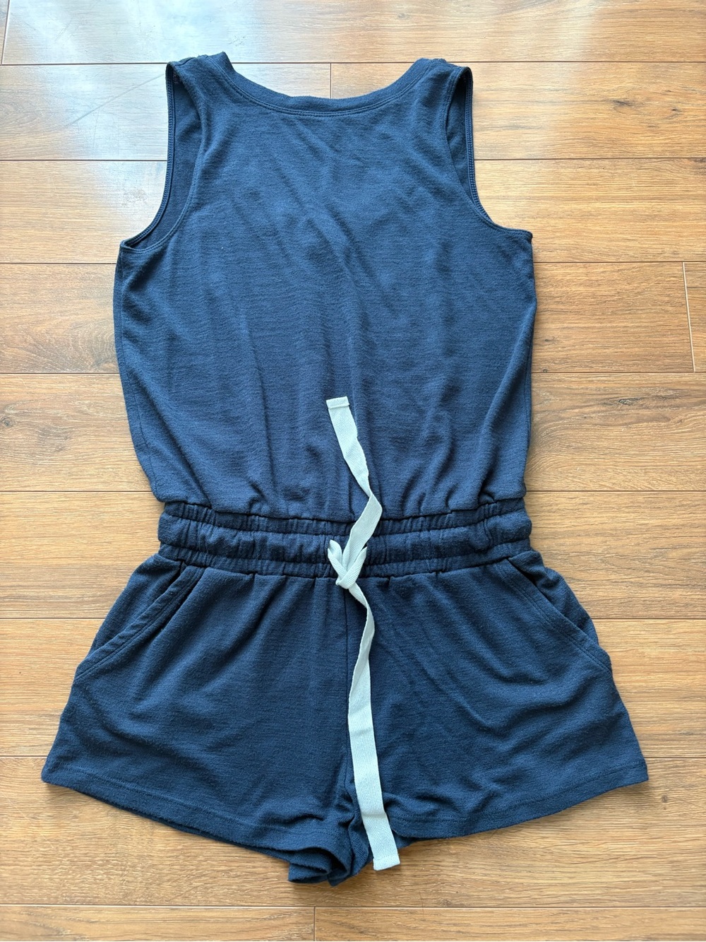 Wilfred Navy Blue Sleeveless Romper with Drawstring